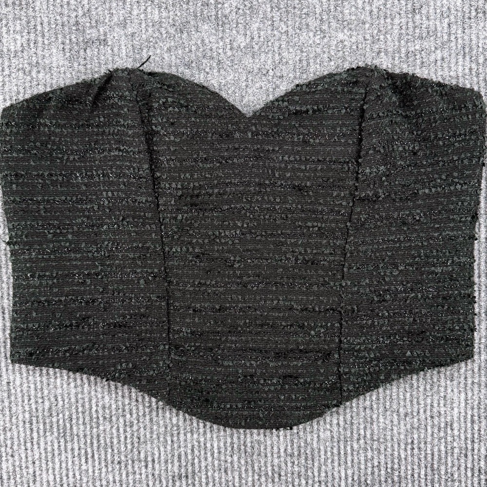Black Corset Top Strapless Tweed‎ Bustier Whimsy Goth Coquette Large Express